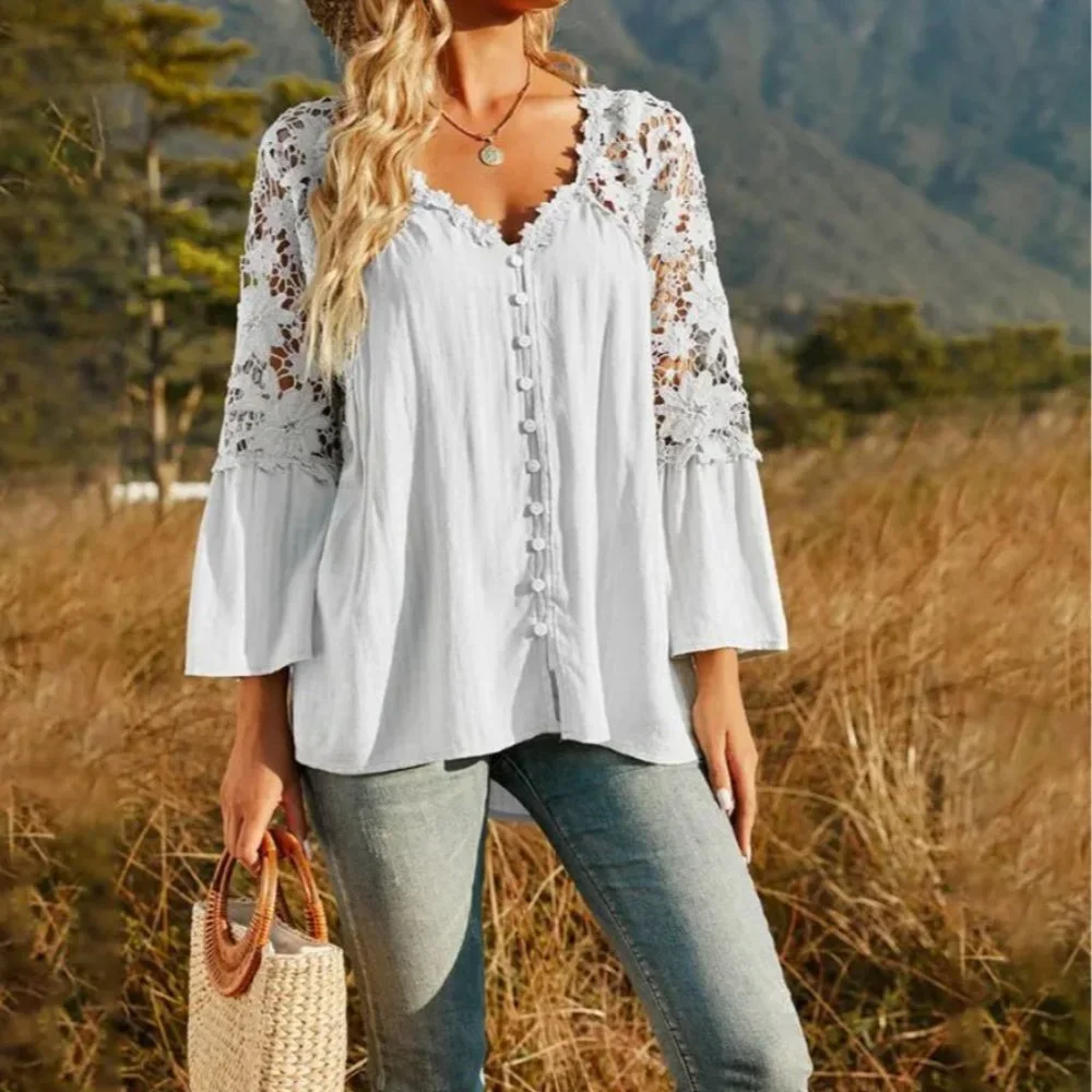 White Lace Bell Sleeve Blouse.SALE TAKE 40% OFF THIS WEEKEND ONLY SEND ME YOUR O